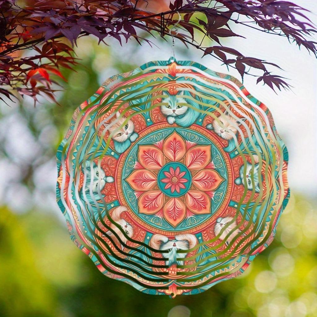 Vibrant Mandala Design Metal Wind Chime for Outdoor Garden Balcony Decor 360 Degree Rotation Handcrafted Artwork All Seasons Hanging Ornament