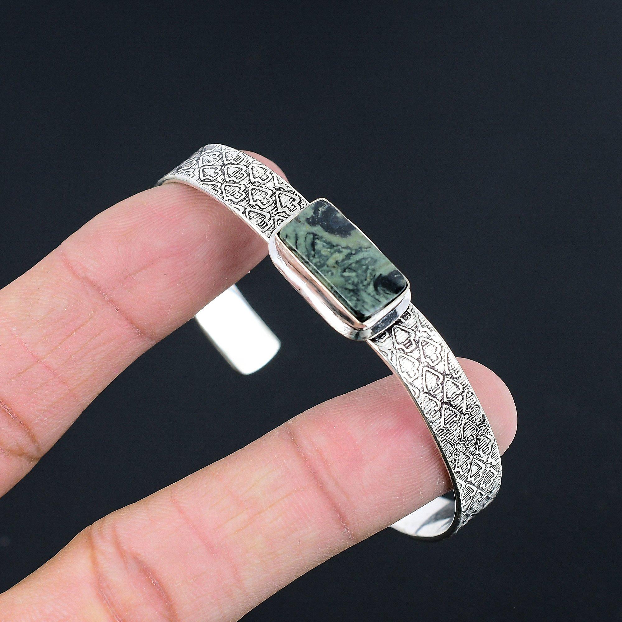 

Серебро 925 пробы Прямоугольник Яшма Камбаба Камень День Рождения Сестра Бохо Браслет Украшение Adjustable