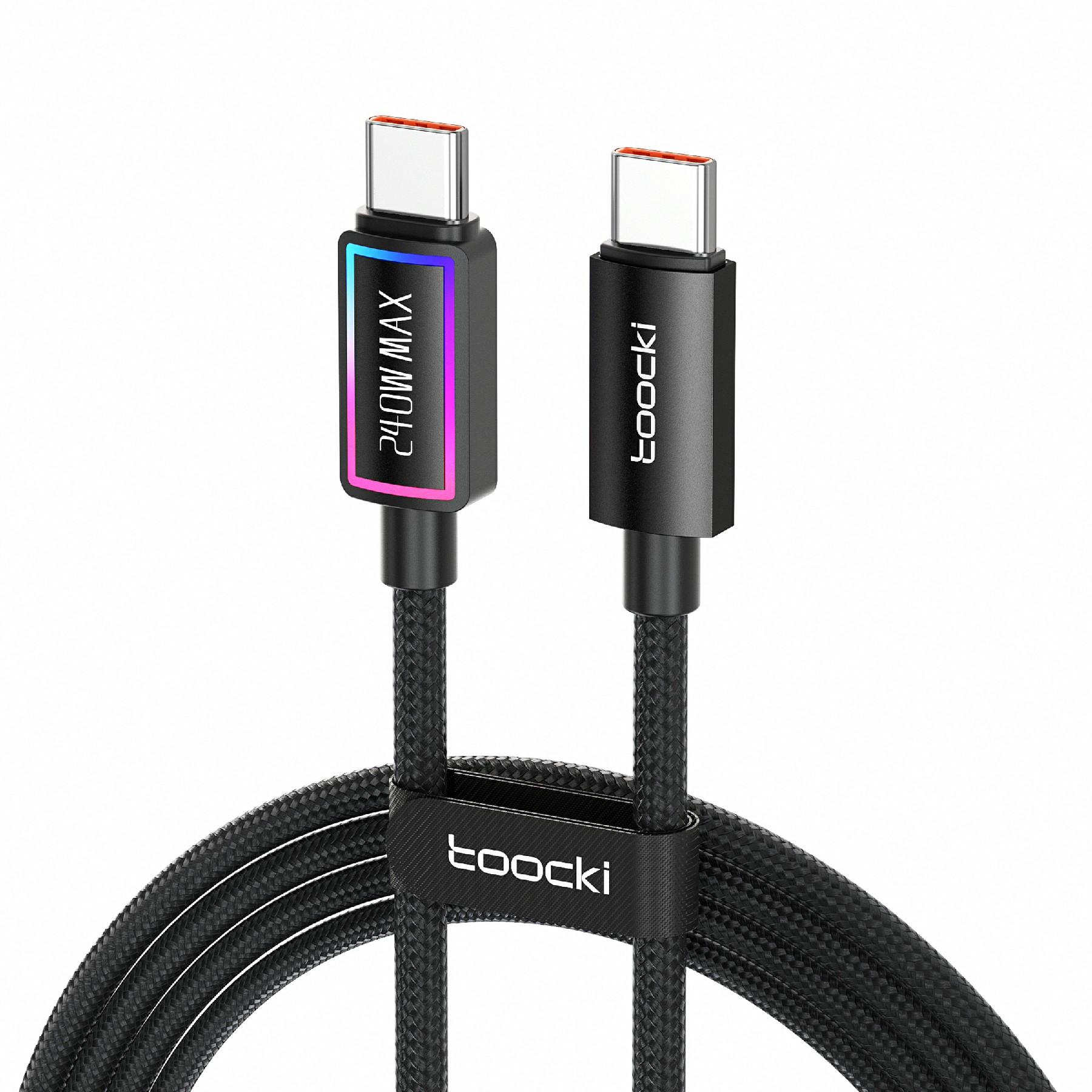 TOOCKI TX109C4 2m PD 240W USB-C to USB-C Ring Light Data Cable 480Mbps Fast Data Transfer Cable with E-Marker Chip for Laptop Phone