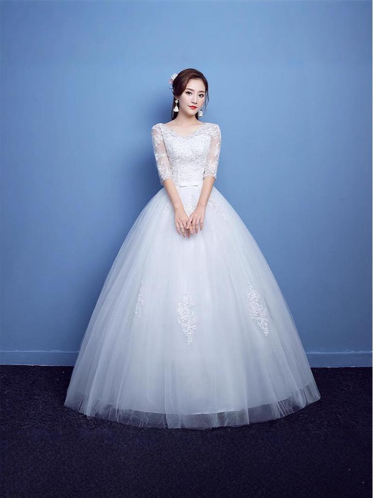 2025 Korejské svatební šaty s odhalenými rameny nadměrné velikosti délky až na zem B55