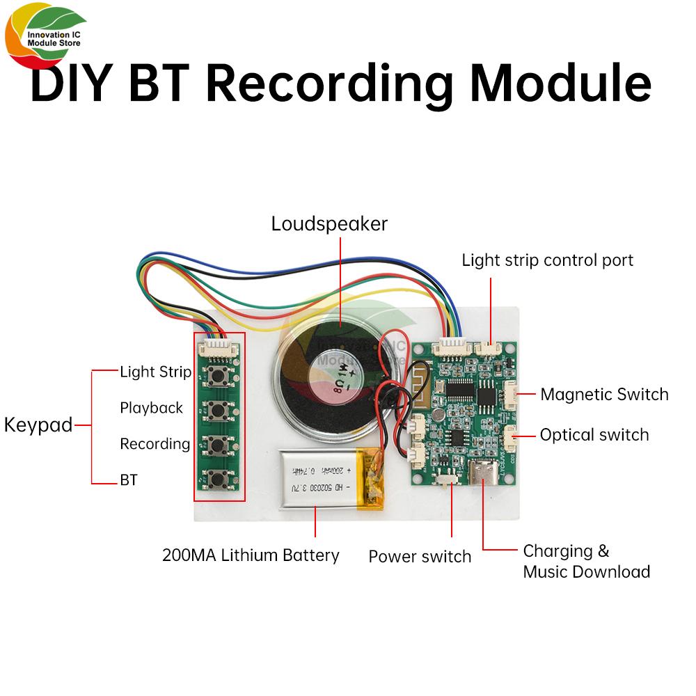 DIY Bluetooth Recording Module MP1 Decoding Board Module Recording Card Movement Module 8M Capacity TYPE-C MP1 Player