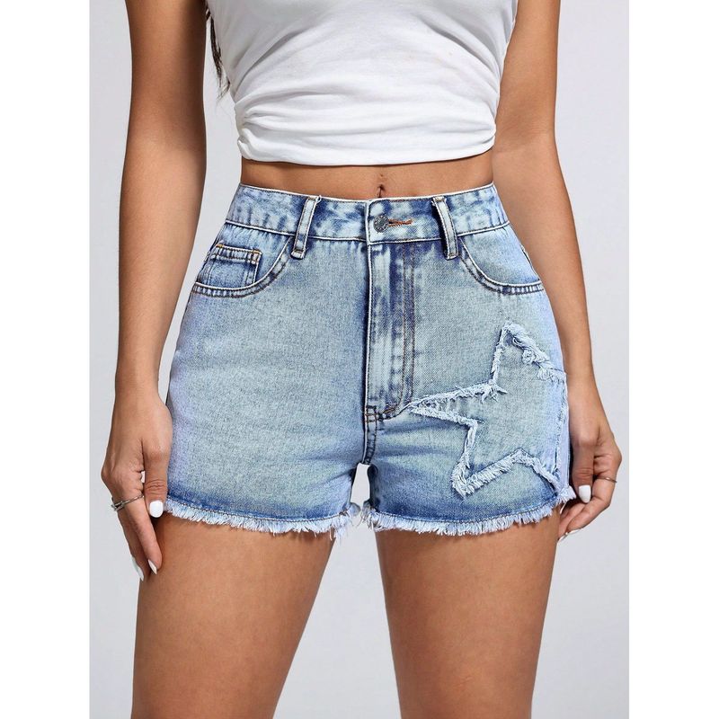 

317-65618# Women s Clothing Fashion Ins New Arrival Casual Fashionable Frayed Hem XINGX Denim Shorts Blue XS