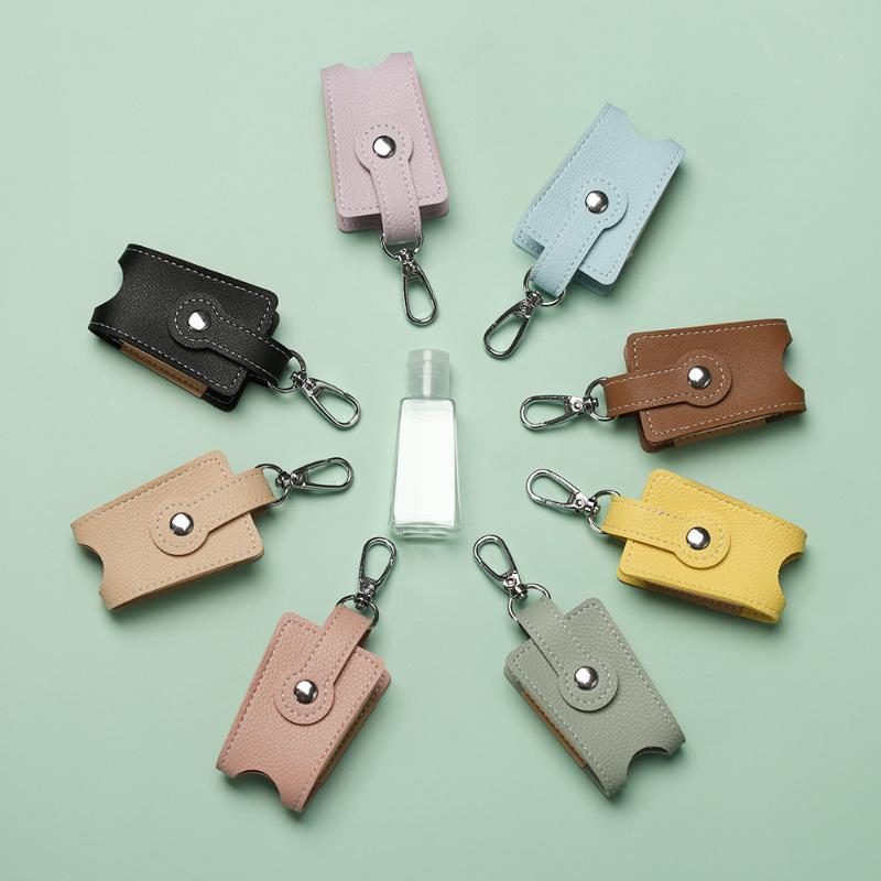 PU Leather Hand Sanitizer Holder with Metal Keychain Empty Refillable Bottle Perfect Small Gift for Friends