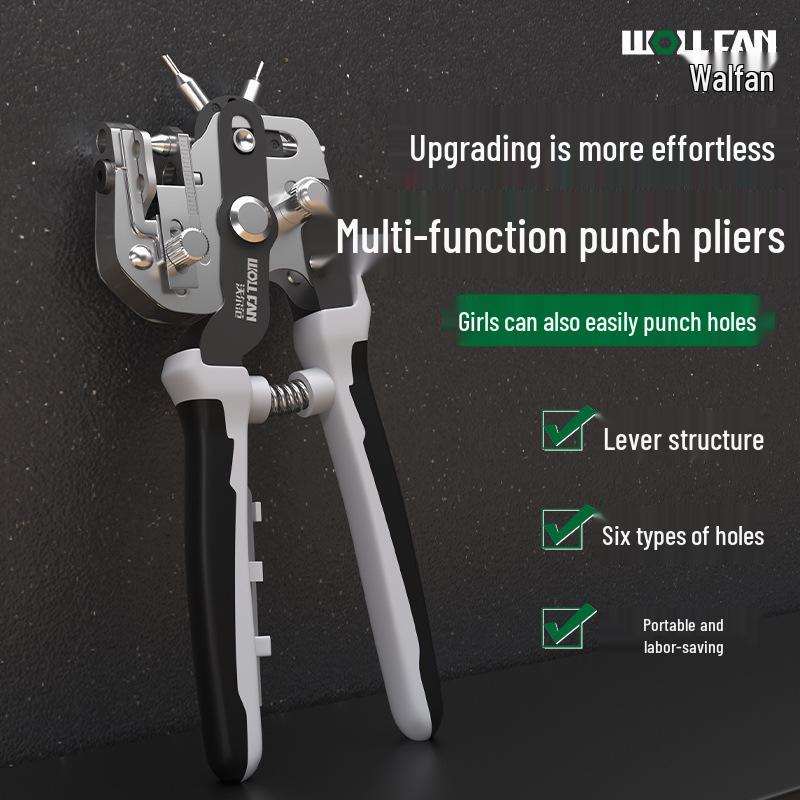 Effort-Saving Manual Punch Pliers for Leather Belts, Watch Straps, and Notebooks - Round and Oval Holes