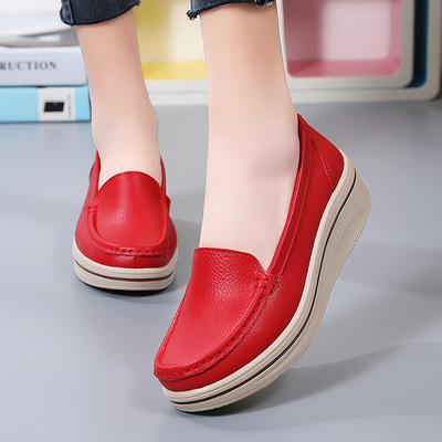 Genuine Leather Women's Casual Shoes Spring Autumn Women Flats Platform Loafers Comfort Slip On Wedge Moccasins Zapatos De Mujer