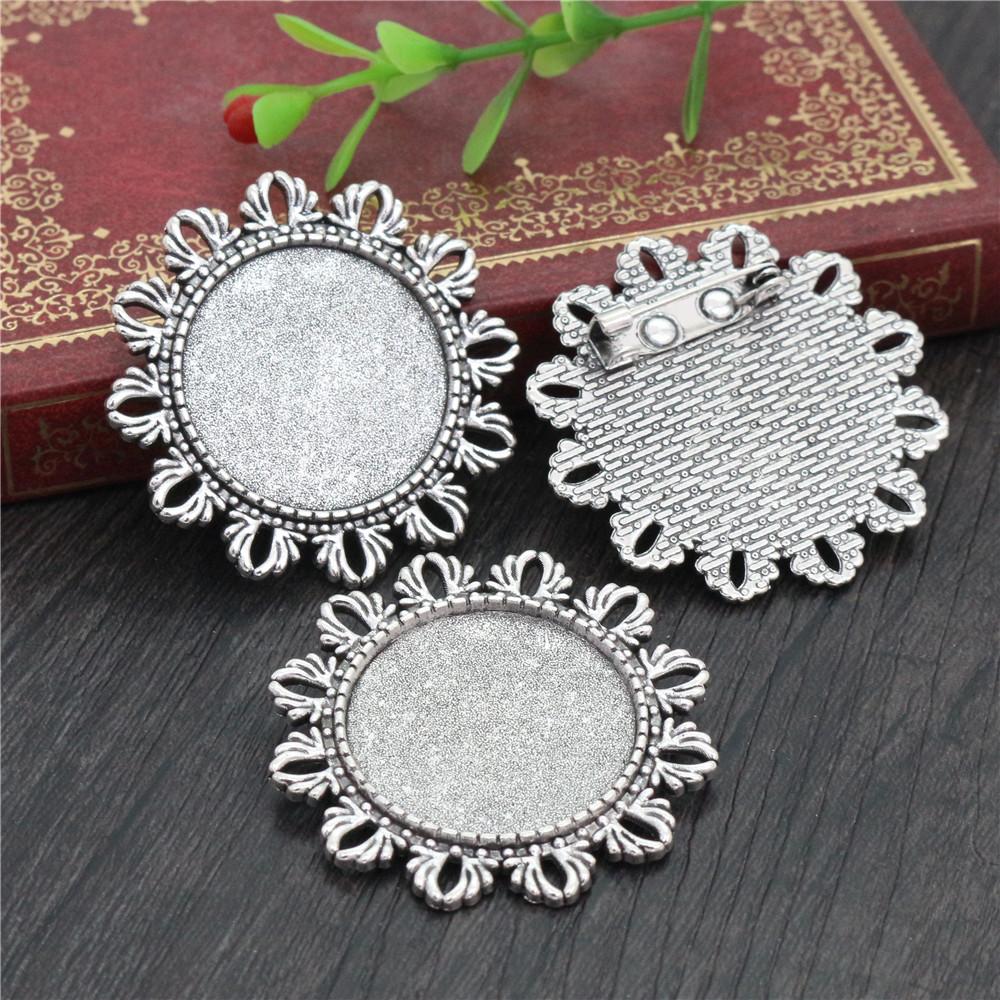 New Fashion 5pcs 25mm Inner Size Antique Silver Plated and Antique Bronze and Antique Gold Color Brooch Cabochon Base Setting