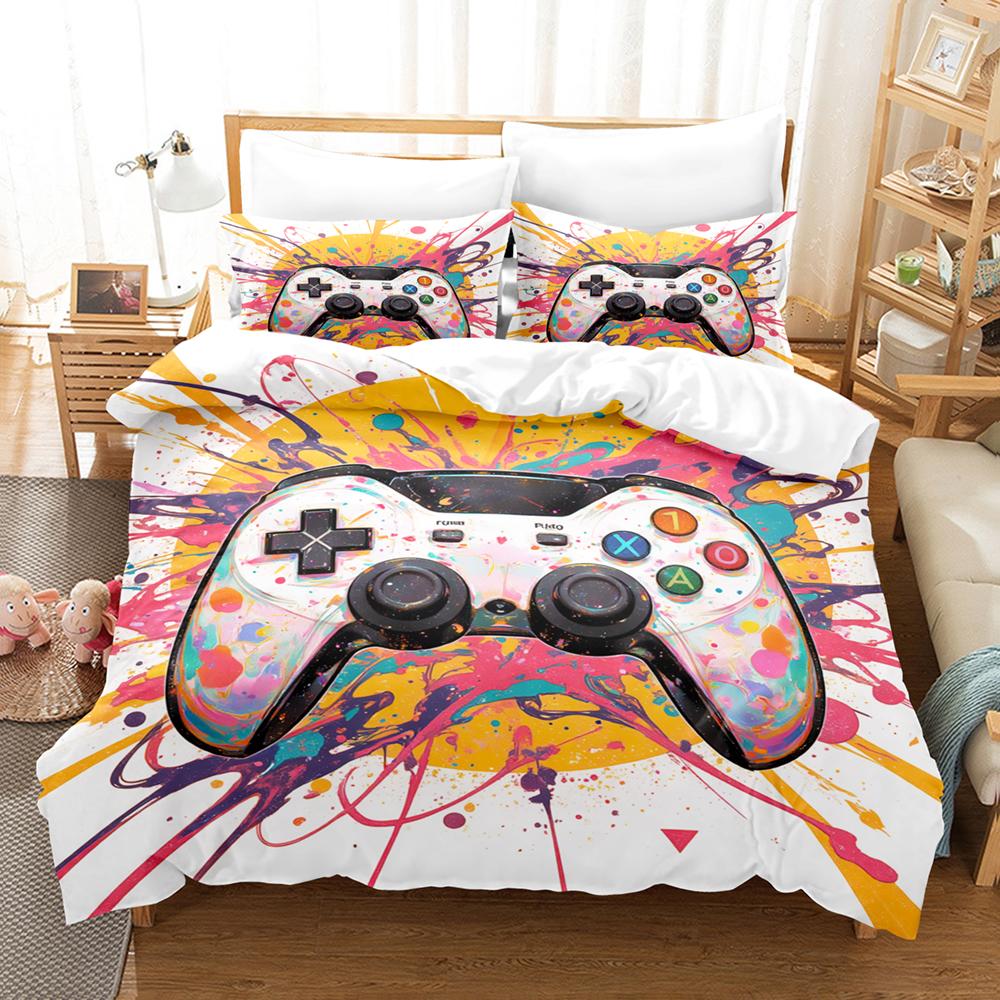 Colorful Graffiti Gamepad Bedding Set Controller Comforter Sets Bed Sheets Set King Size Bedding Set Quilt Set Bed Linen
