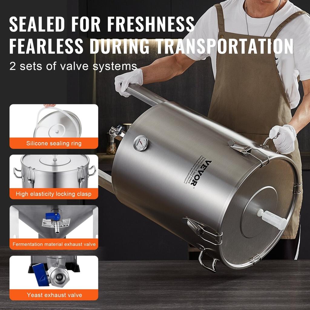 304 Stainless Steel Kettle, 60 L Beer Brew Fermentor, Brew Bucket Fermentor for Brewing, Home Brewing Supplies with Base, Kettle Stock Pot Includes