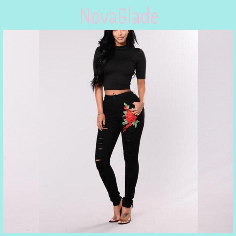 Jeans Skinny da Donna con Design Strappato e Vita Alta per Uso Casual e da Ufficio