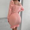 Women's Fashion Spring Autumn Casual Sexy Tight Irregular Short Dress Long Sleeves Slim Fit Solid Color Mini Skirt Plus Size S-XL