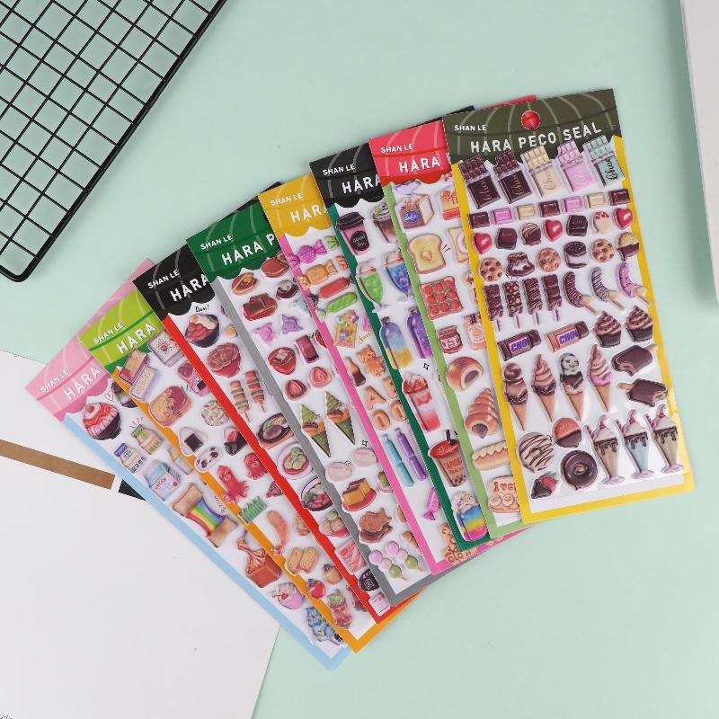 1/3/5Pcs Japanese Sushi Food Cake 3D Puffy Foam Stickers Cute Cartoon Waterproof Decals For Girls Diy Craft Phone Decor Gifts