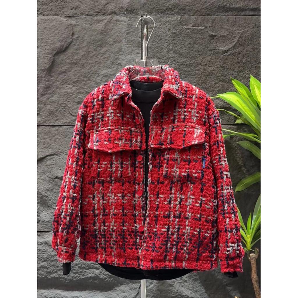 Elegant Plaid Warm Padded Jacket Men's Korean Streetwear Parkas Trendy Versatile Loose Thickened Lapel Shirt Jacket Men Clothing