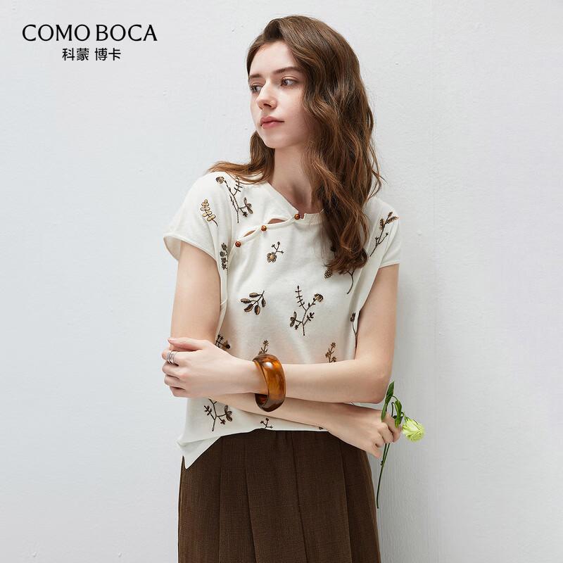 Women s Silk Blend New Chinese Style Embroidered T-Shirt L