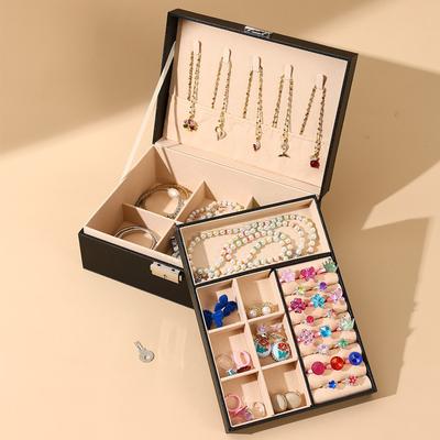 Double-layer PU Leather Jewelry Storage Box Large Capacity Jewelry Box Earrings Necklace Storage Box Bracelet Box
