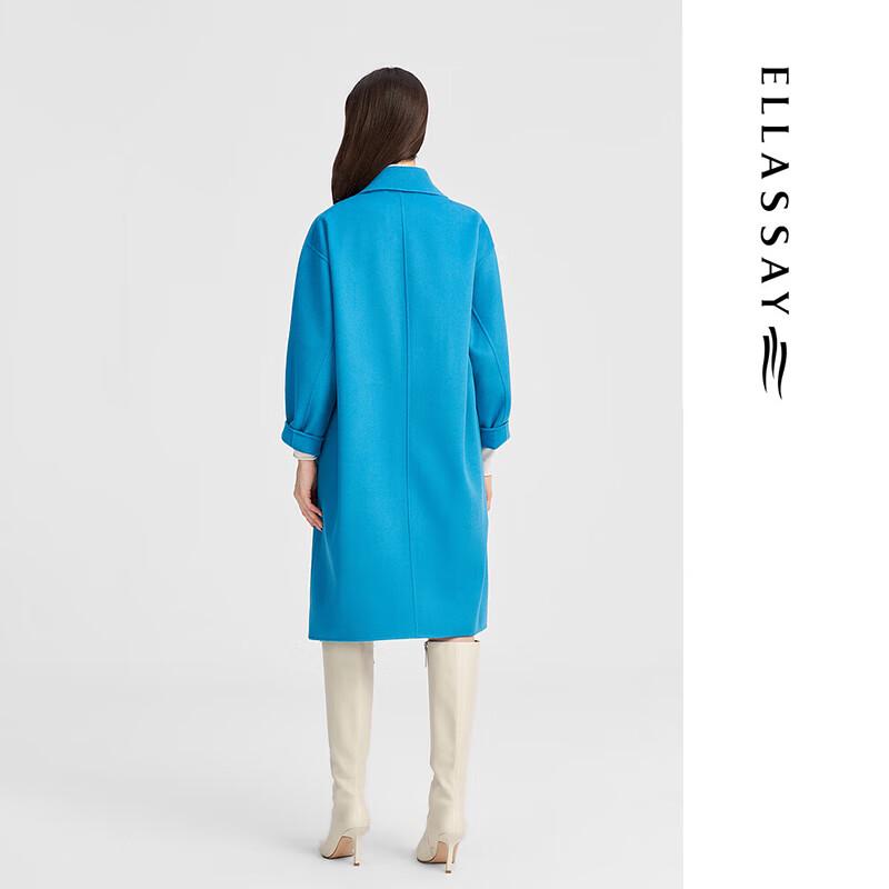 ELLASSAY Women's Wool Cashmere Blend Blue Tweed Coat