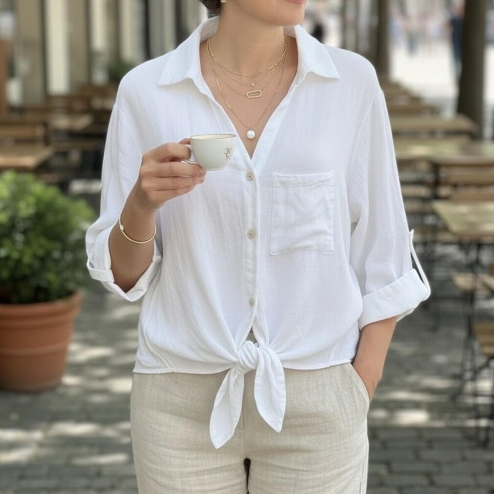 

Женская цветная кружевная повседневная универсальная рубашка без спинки на пуговицах L белый