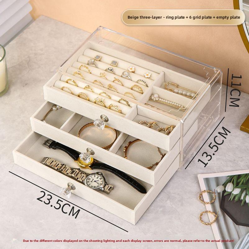 

3/5Layer Flannel Jewelry Box Earring Necklace Ring Boxes Jewelry Dustproof Tabletop Organizers Multifunctional Storage Box Gifts