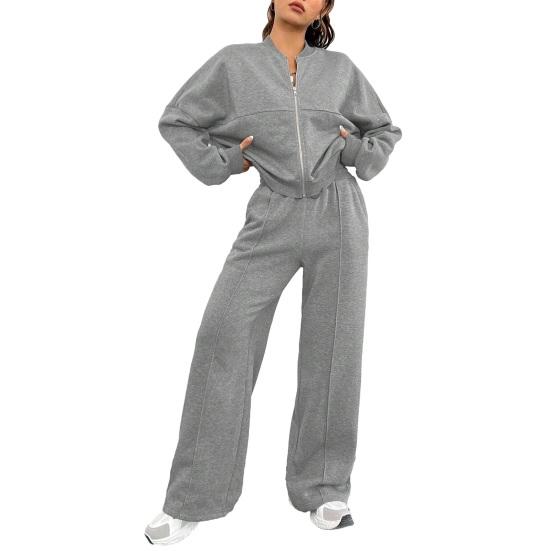 Women's 2 Piece Outfits Fall Casual Zip Up Tracksuit Long Sleeve Sweatshirt And Wide Leg Sweatpant Lounge Set