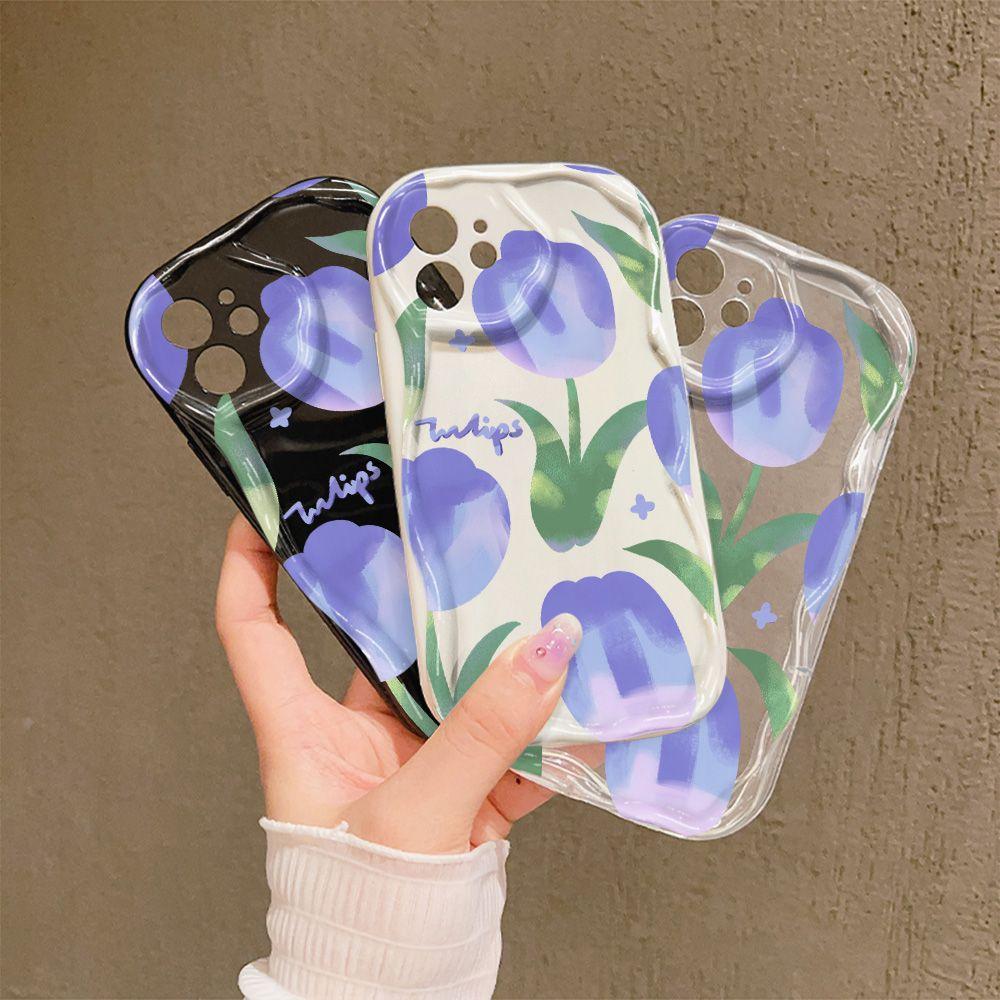 Purple Tulip for iPhone17promax Phone Case Apple 16 Cream Wave 14/13 Soft Case 15