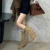 Fashion 2025 Vintage Suede Women Trouser Legs Boots Fashion Belt Buckle Slip On Shoes Autumn Winter Wedges Heel Ladies Long Booties