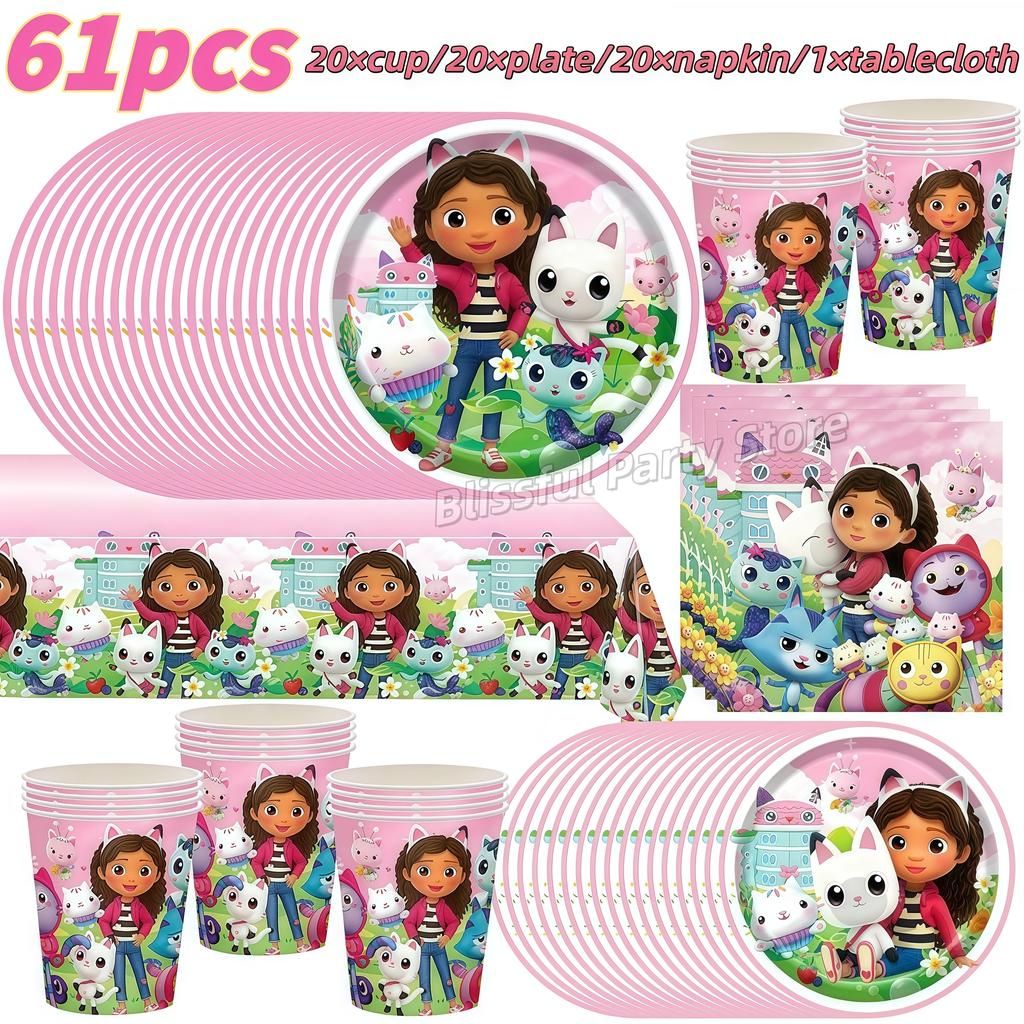 Gabby Dollhouse Birthday Decoration Gabby Disposable Dishes For Parties Girls Boys Favors Baby Shower Supplies Child Party Decor