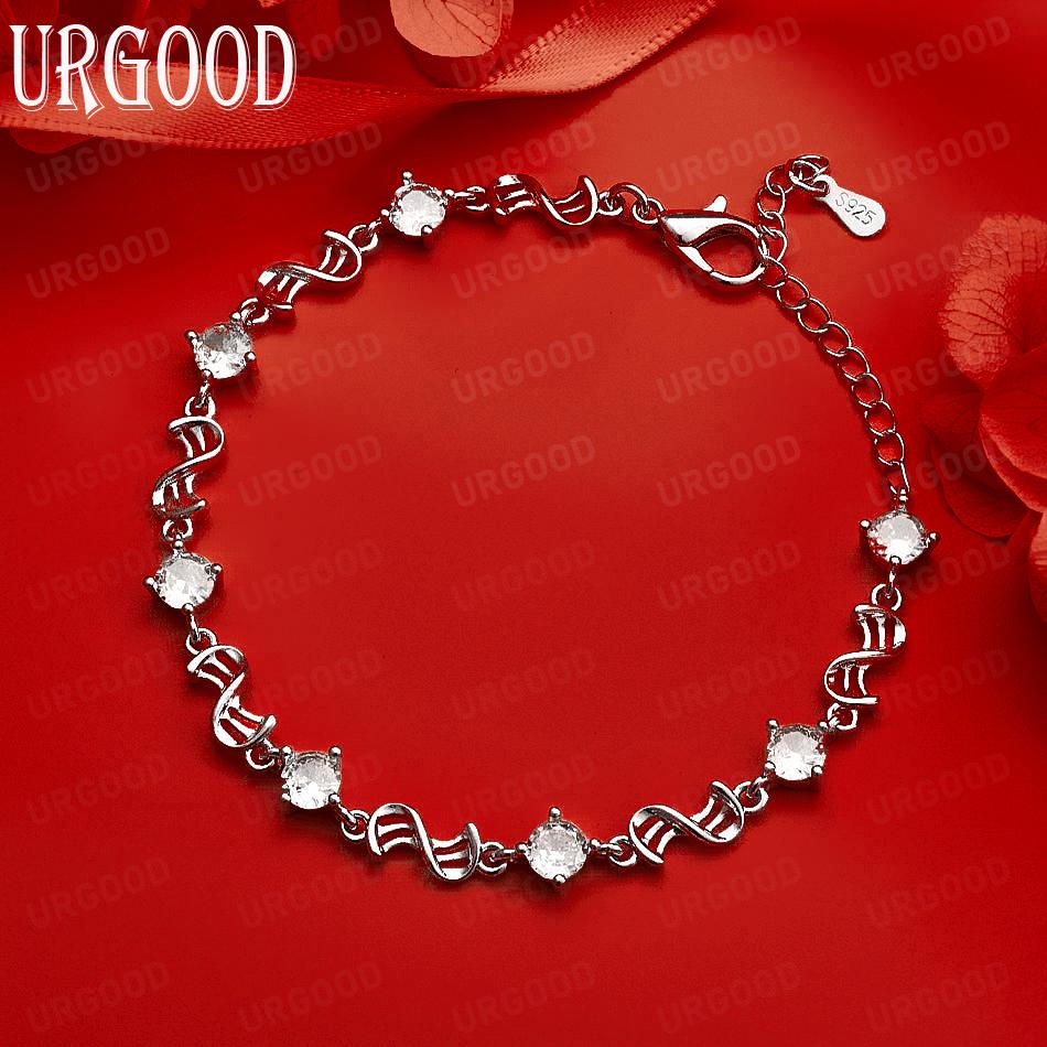 925 Sterling Silver Beautiful Side Chain Elegant Bracelet Gift Jewelry 20CM