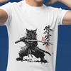 Samurai Cat T Shirt Kanji Japanese Vintage Top For Everyday Wear Slightly Versatile Homme Soft Stretched Fashion