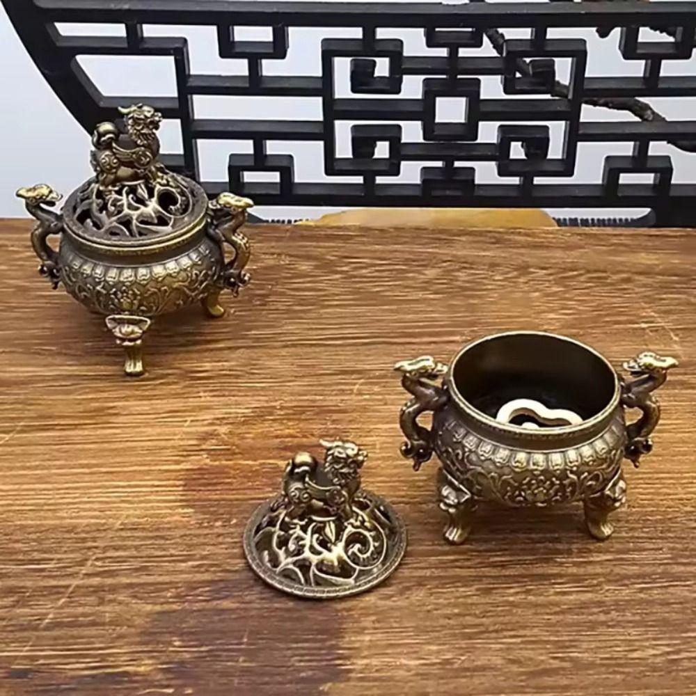 Alloy Incense Burner Hollow Out Three Legged Stove  Tea Ceremony Home Decoration