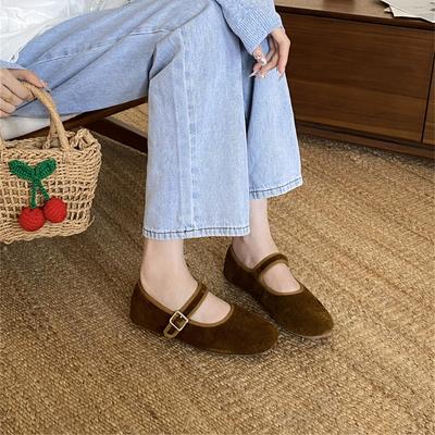2025 Herbst neue Retro Ein-Wort mit runder Spitze Mary Jane Schuhe Damen vielseitige weiche Sohle flacher Ausschnitt einzelne Schuhe Damen