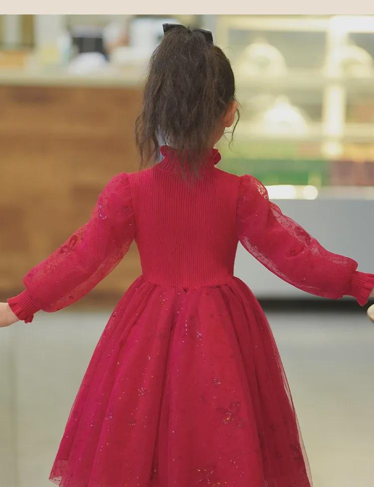 Toamna/Iarna 2024 Rochie Printesa de Lână pentru Fete cu mâneci lungi