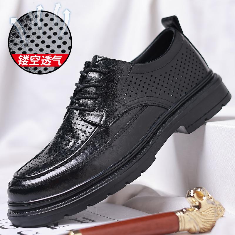 

Кожаные туфли мужские летние полые дышащие на толстой подошве деловые мужские повседневные сандалии для жениха на мягкой подошве 2025 года новые мужские сандалии для жениха 38