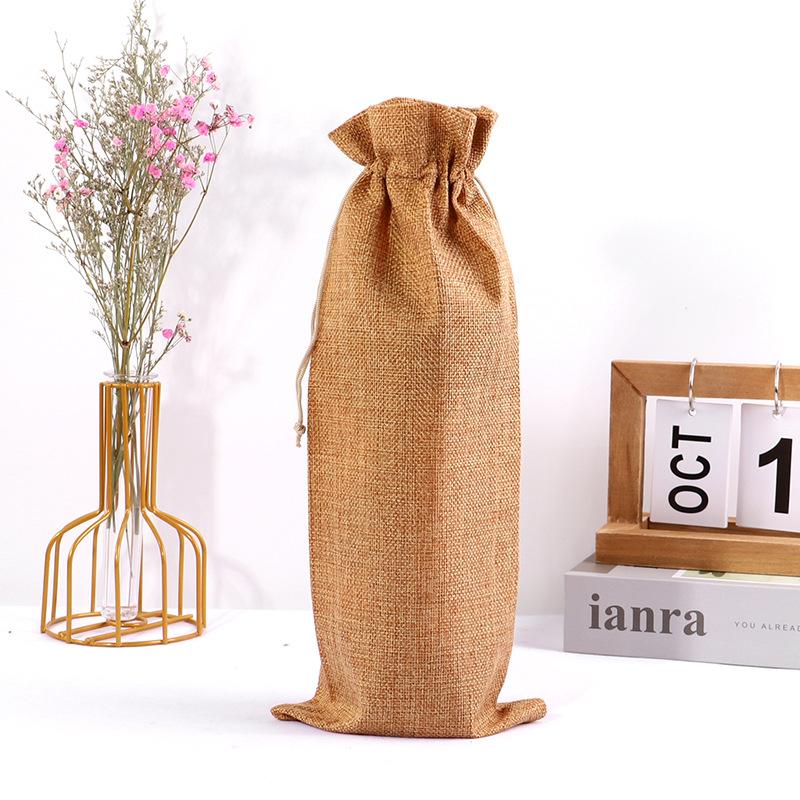 10pcs Christmas New Year Party Champagne Red Wine Drawstring Linen Wine Bottle Packaging Bags Decor Gift Supplies