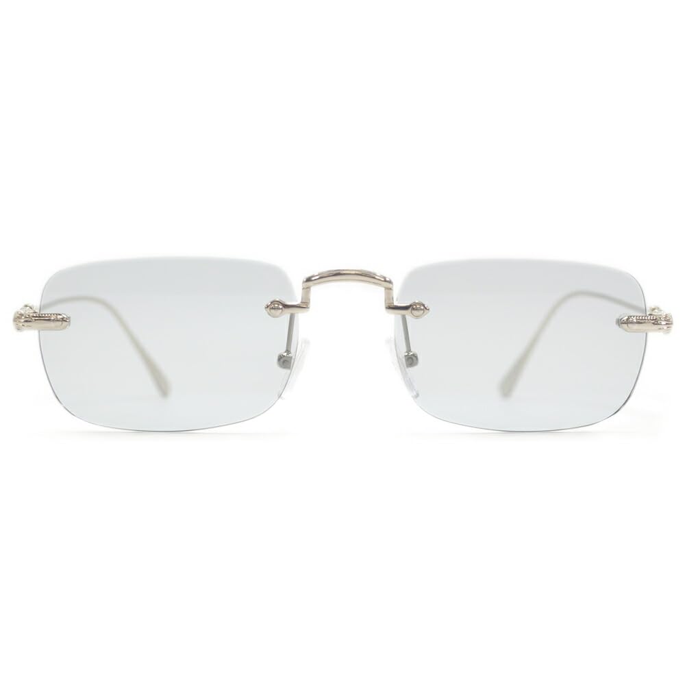 MERRY PLEASURE Sunglasses for Men and UV Available in and Smoke Women, Protection, Two-Point Design, Rimless, Square, Light-Colored Lenses, Silver,