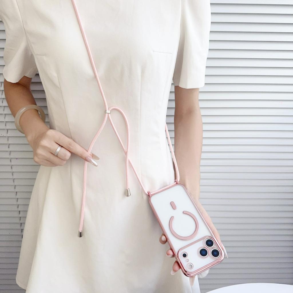 For iPhone 17 Pro Case Compatible with MagSafe Electroplating TPU Phone Cover with Long Lanyard