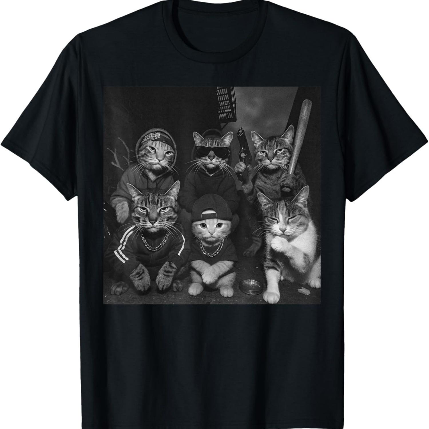 Gangster Cats Vintage Funny Kitty Gang Meme T-Shirt S чёрный