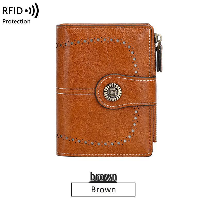 

RFID Антимагнитный Женский Кошелек: Короткий стиль, застежка на молнию и кнопку, кошелек для монет большой вместимости с ажурным дизайном