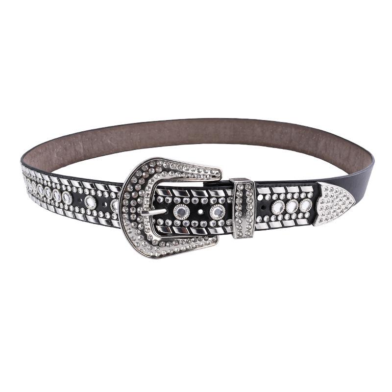 Unisex Fashion Rivet Belt with Rhinestone Alloy Pin Buckle