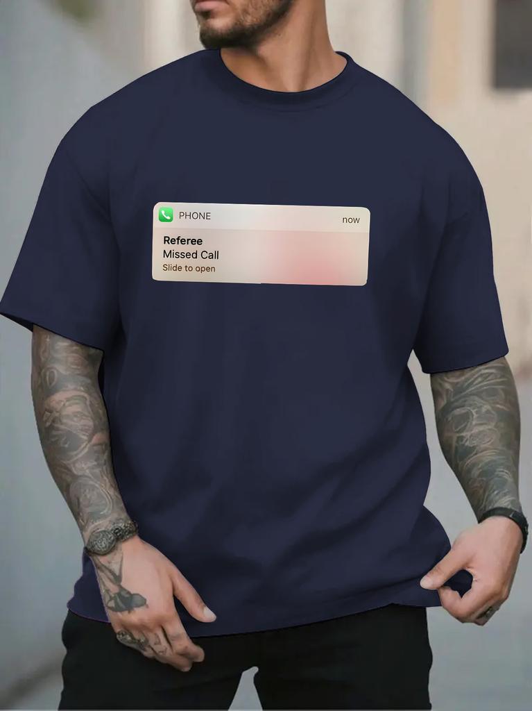 Fashion Unisexs Black Basic Tee Mobile Call Alert Referee Missed Call Meme Graphic Funny Game Fan Casual Short Sleeve Shirts