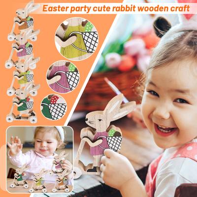 Houten Decoratieve Paasfeest Schattig Rijdend Met Mand Dierlijke Beeldje Houten Ambacht