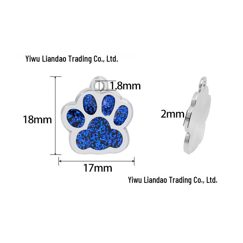 Small Glitter Dog Paw Print Pendant - Zinc Alloy Pet ID Tag (17x18mm)