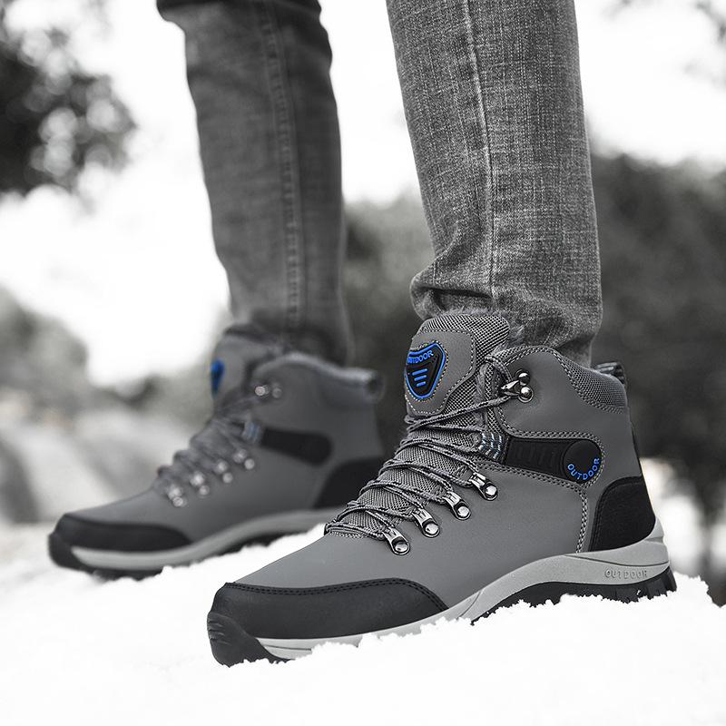 Winter Foreign Trade Large Size 46 Velvet Thermal Cotton Shoes Men's Outdoor Hiking Shoes Platform Hiking Camping Snow Boots