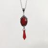 Gothic Vampire Bat Geometric Relief Ellipse Red Crystal Pendant Necklace for Women Halloween Party Charm Witch Jewelry Gifts