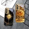 Mysterious black cat For Samsung A 01 52S A04 A05S A10 A12 A13 22 23 24 36 42 M02 Note 10 20Ultra 8 9 Golden glass phone case
