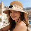 (XS, Khaki) Adults Wide Brim Sun Hat with Solar Fan UPF Protection Fisherman Hat for Hiking, Outdoor