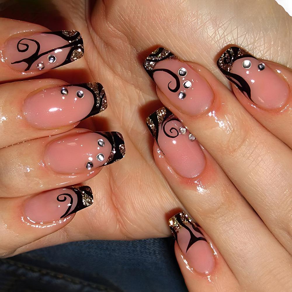 24 pz/set Quick Nails Glitter Bianco Gradiente Nail Art French Unghie Indossabili Adesivi per Unghie Rimovibili Impermeabili Unghie Finte
