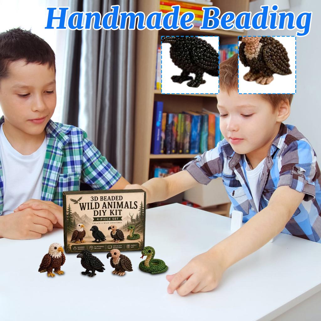 3D Perlen-Tier-Set DIY Tiere Set Enthält Materialien und Anleitungen zur Herstellung von vier Tierfiguren Geeignet für Anfänger und Hobbybastler