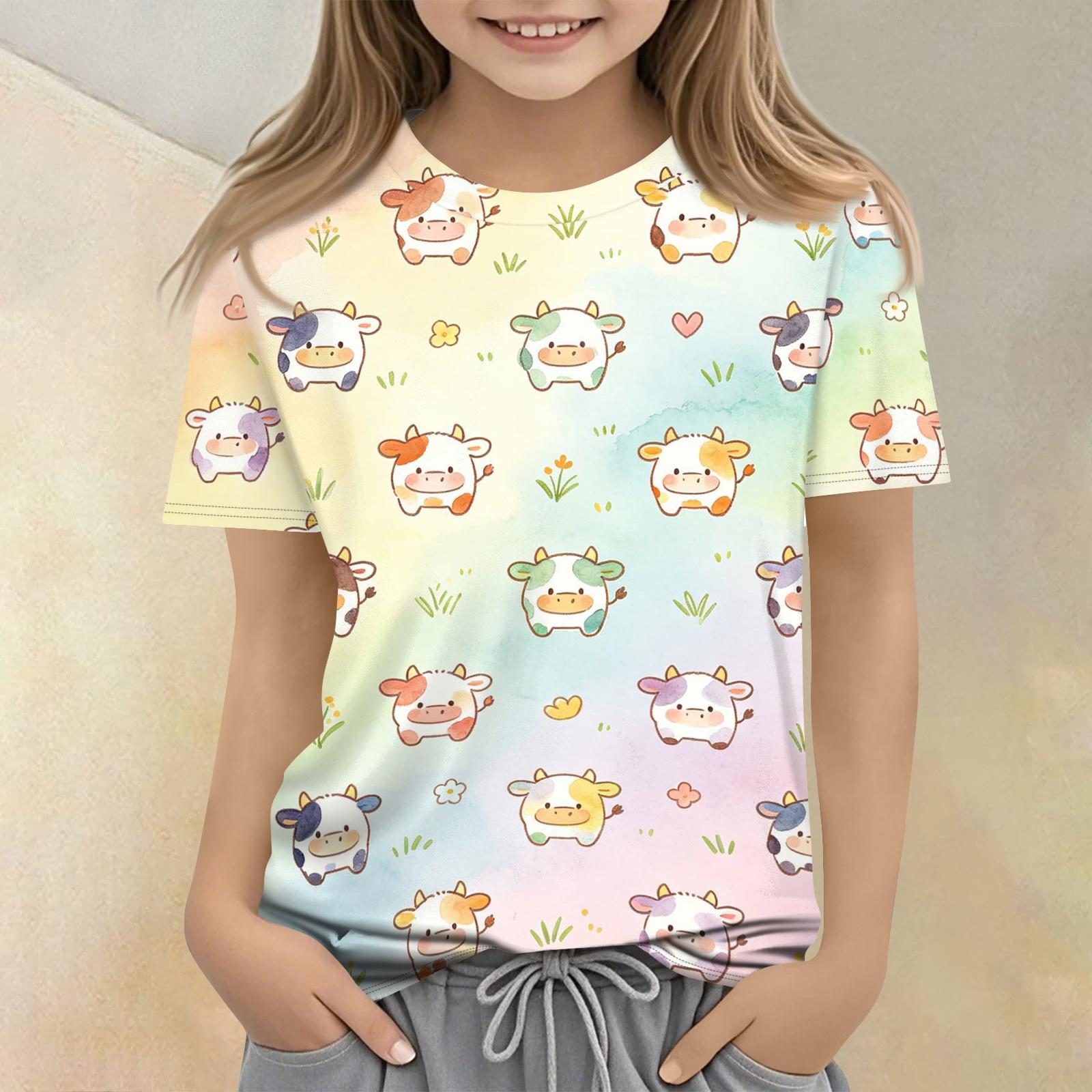 

Kids Animal Print Crew Neck Short Sleeve T Shirt Casual Loose Fit Top Soft Comfortable Fabric Suitable for Everyday Wear 120