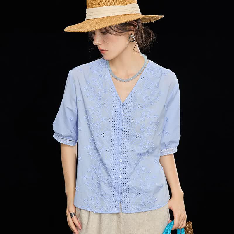Women's French Style Cotton Embroidered Blouse