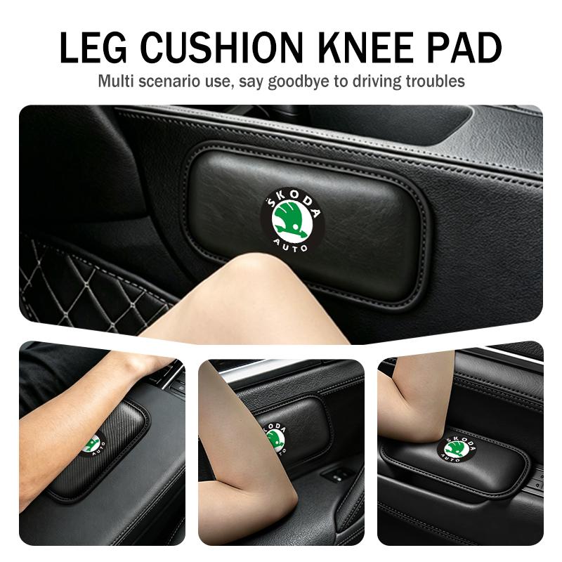 EJIT2 For Skoda Car Interior Leg Knee Rest Pads Leather Cushion Octavia Superb RAPID FABIA KAMIQ KAROQ KODIAQ YETI