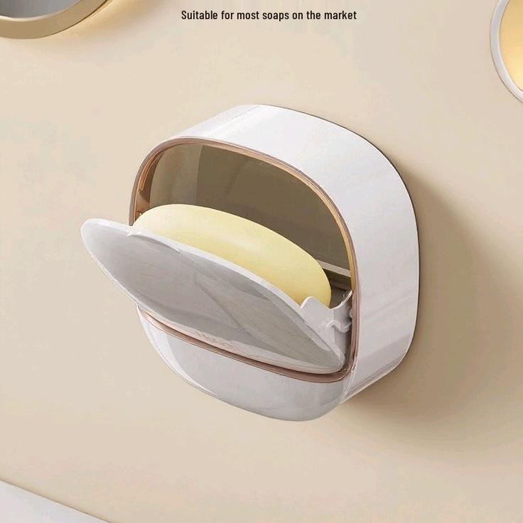Punch-Free Wall-Mounted Luxury Soap Dish with Lid and Drainage for Bathroom